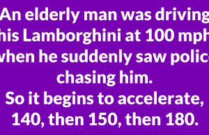 An elderly man was driving his Lamborghini at 100 mph when he suddenly saw police chasing him.