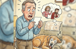 An older, tired-looking dog wandered into my yard.