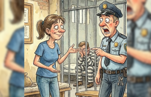 A woman visits her husband in prison