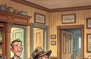 A man walks into the front door of a bar.