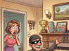 Three robbers entered a house.