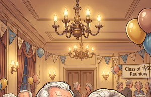 The class of 1950 gets together for their class reunion.