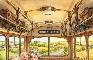 An older couple took a bus trip for their anniversary.