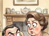 A husband and wife get up on Sunday morning.